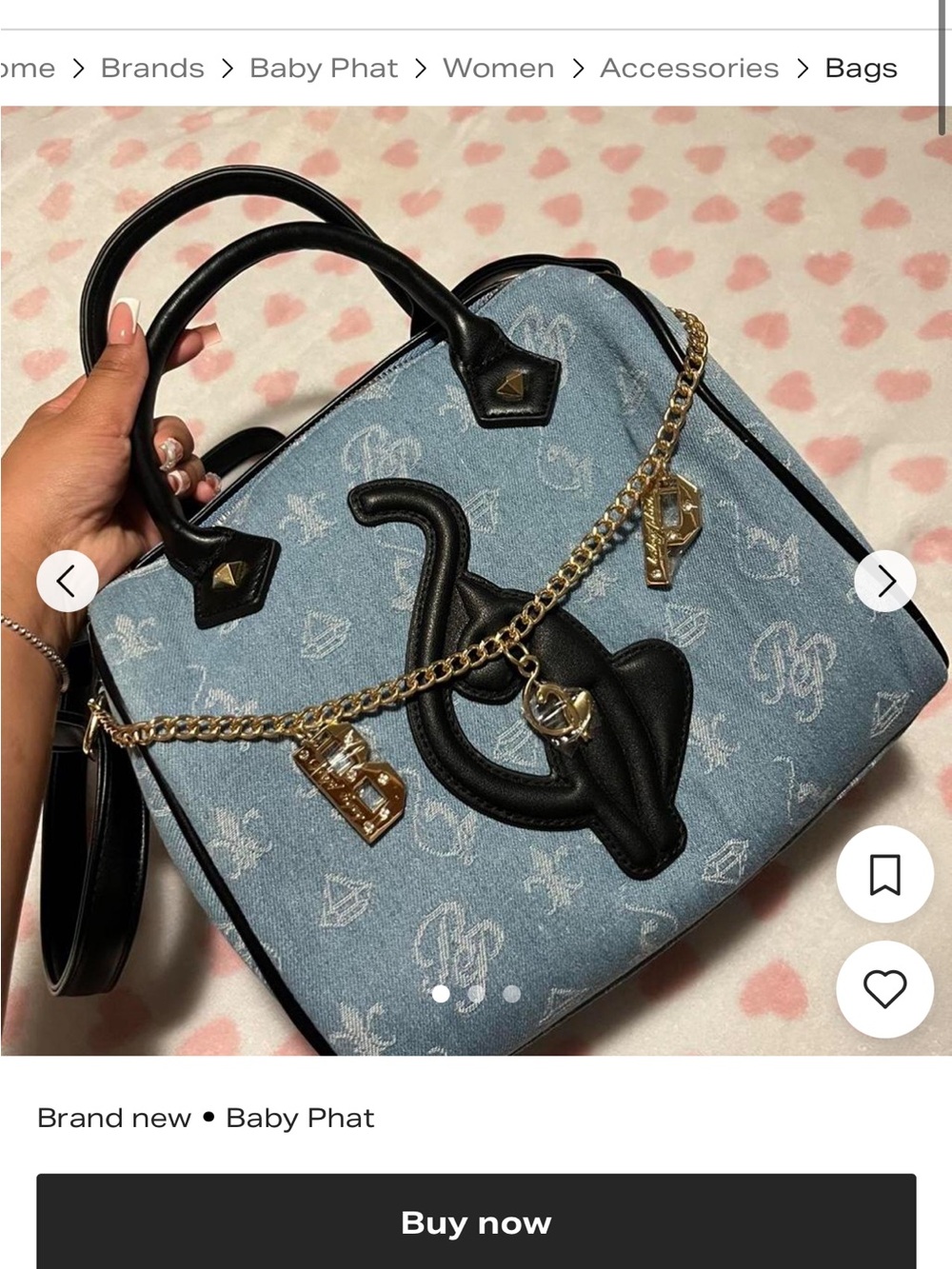 Baby Phat Light Blue Denim Satchel with Black Trim and Gold Hardware